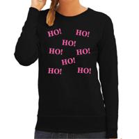 Foute kersttrui/sweater voor dames - Ho Ho Ho - zwart - glitter roze - thumbnail