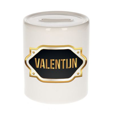 Naam cadeau spaarpot Valentijn met gouden embleem