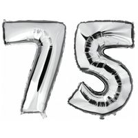75 jaar zilveren folie ballonnen 88 cm leeftijd/cijfer - thumbnail