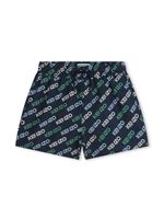 Kenzo Kids short de bain élastiqué à logo imprimé - Bleu