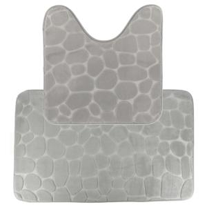 Tendance Badkamer Matten set Pebble - toilet en bad mat - lichtgrijs - memory foam - microfiber