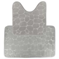 Tendance Badkamer Matten set Pebble - toilet en bad mat - lichtgrijs - memory foam - microfiber