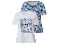 esmara 2 dames t-shirts  (L (44/46), Wit/donkerblauw)