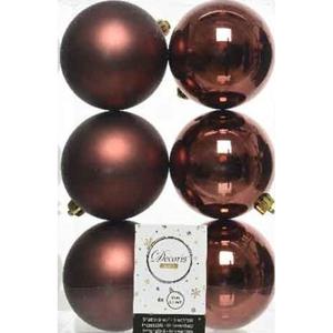 Kerstballen - 6x st - mahonie bruin - D8 cm - kunststof - mat/glans - kerstversiering