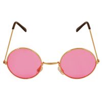 Roze hippie flower power zonnebril met ronde glazen   -