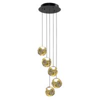 Highlight HanglampMelina zwart met amber glas 5-lichts - H5182.01