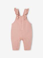 Tuinbroek van keperstof met ruches voor baby's roze (poederkleur)