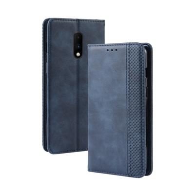 Magnetische Buckle retro Crazy Horse textuur horizontale Flip lederen case voor OnePlus 7 met houder & kaartsleuven & fotolijstjes (blauw)