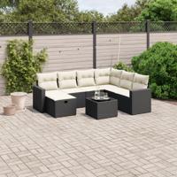 8-delige Loungeset met kussens poly rattan zwart