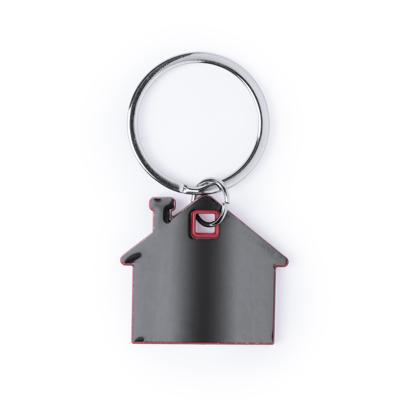 Sleutelhanger met klein huisje - rood/grijs - metaal - 4 x 3.8 cm - eigen huis/nieuw huis
