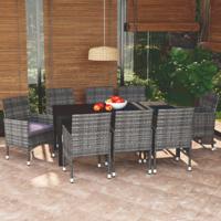 9-delige Tuinset met kussens poly rattan grijs
