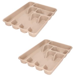 2x stuks bestekbak/bestekhouders 6-vaks taupe 40 x 30 x 5 cm