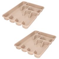 2x stuks bestekbak/bestekhouders 6-vaks taupe 40 x 30 x 5 cm