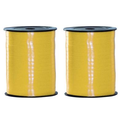 Sierlint of cadeaulint - 2x - geel - dun - 500 meter x 0.5 cm - Feestartikelen en versiering