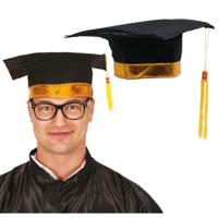 Afstudeer/geslaagd hoedje - 4x - zwart/goud - diploma gehaald - doctoraal hoed voor studenten