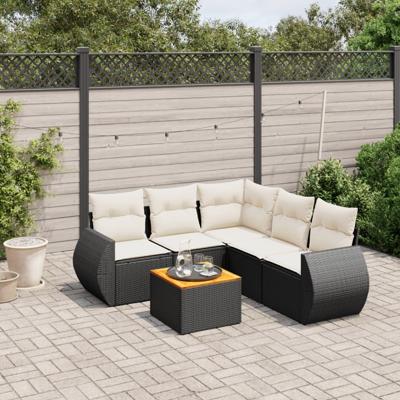 6-delige Loungeset met kussens poly rattan zwart