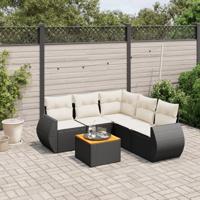 6-delige Loungeset met kussens poly rattan zwart