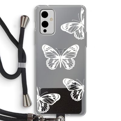 White butterfly: OnePlus 9 Transparant Hoesje met koord