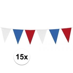 15x vlaggenlijnen holland/nederland - rood-wit-blauw - 10 meter - kunststof - binnen en buiten