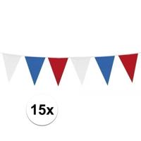 15x vlaggenlijnen holland/nederland - rood-wit-blauw - 10 meter - kunststof - binnen en buiten