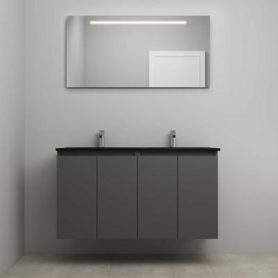 On-Line Badkamermeubelset - 120 cm - Bouwpakket - Greeploze Ladestructuur - Acryl Wastafel - 2 Kraangaten - Spiegel met LED-Verlichting - Mat Antraciet