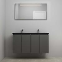 On-Line Badkamermeubelset - 120 cm - Voorgemonteerd - Greeploze Ladestructuur - Acryl Wastafel - 2 Kraangaten - Spiegel met LED-Verlichting - Mat Antraciet