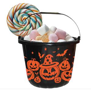 Trick or treat snoep emmertje - pompoen thema - zwart - 18 x 16 cm - Halloween snoepjes ophalen