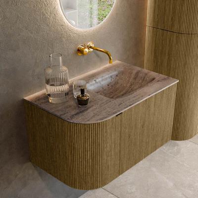 Badmeubel Mondiaz Kurve-Dlux | 75 cm | Meubelkleur Dusk | Wastafelkleur Oza | Solid surface | Wasbak rechter zijde spoelbak | Zonder kraangat(en)