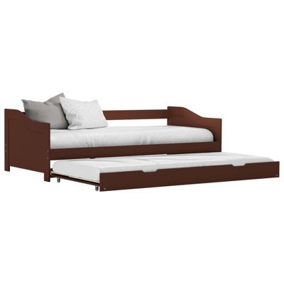 Bedbankframe uittrekbaar grenenhout donkerbruin 90x200 cm