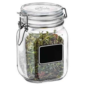 Voorraad/weckpot - transparant - glas - 16 x 10,6 cm - 1 L - krijtplaatje - Bormioli Rocco