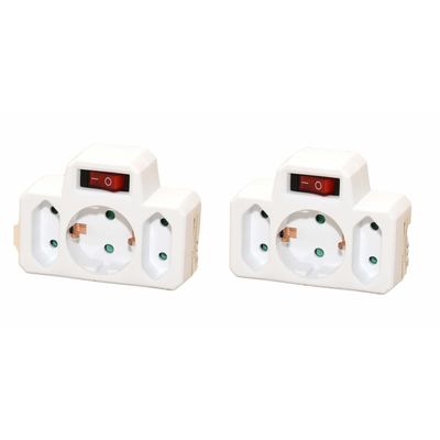 4x Stopcontactadapters/stopcontactsplitters/verdeelstekkers 3 voudig met schakelaar