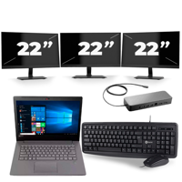Lenovo V330-14ARR - AMD Ryzen 5 2500U - 14 inch - 8GB RAM - 256GB SSD - Windows 10 + 3x 22 inch Monitor