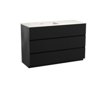 Storke Edge staand badkamermeubel 130 x 52,5 cm mat zwart met Mata asymmetrisch linkse wastafel in matte Solid Surface