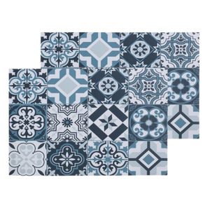 Set van 8x stuks rechthoekige placemats mozaiek blauw vinyl 45 x 30 cm