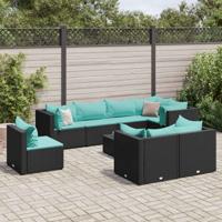 9-delige Loungeset met kussens poly rattan zwart