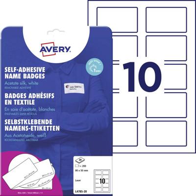 Avery-Zweckform L4785-20 Naametiketten 80 x 50 mm Acetaatzijde Wit 200 stuk(s) Weer verwijderbaar Laser (kleur), Laser (zwart/wit), Handschriften