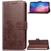 Lucky Clover ingedrukt bloemen patroon lederen draagtas voor Xiaomi mi 9 met houder & kaartsleuven & portemonnee & hand strap (bruin)
