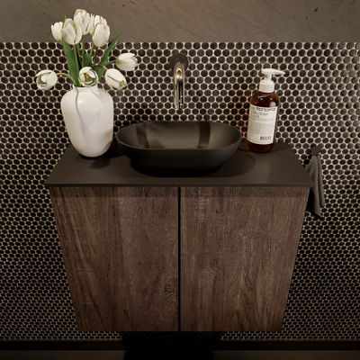 Mondiaz Fowy toiletmeubel 60cm dark brown met blad en waskom urban midden zonder kraangat