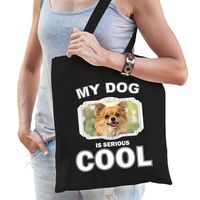 Chihuahua honden tasje zwart volwassenen en kinderen - my dog serious is cool kado boodschappentasje - thumbnail