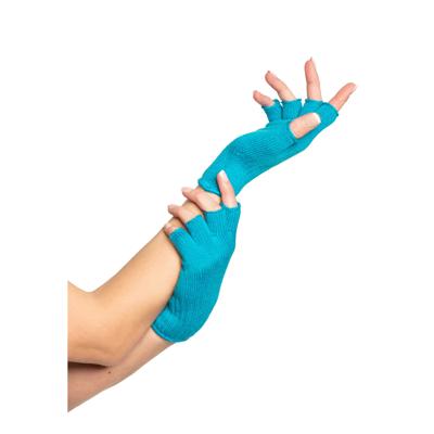 Verkleed handschoenen vingerloos - 80's / 90's party - turquoise - one size - volwassenen