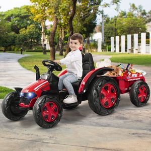 12V Tractor Kindertractor met Afneembare Aanhanger 151 x 68 x 70 cm Rood