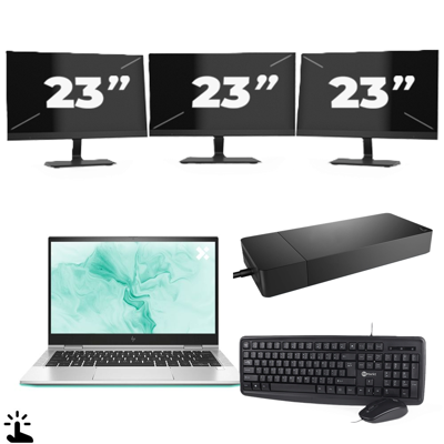 HP EliteBook 830 G8 - Intel Core i5-11e Generatie - 13 inch - Touch - 16GB RAM - 256GB SSD - Windows 11 Home + 3x 23 inch Monitor