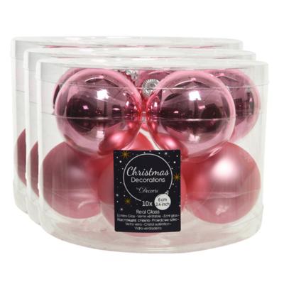 Kerstballen set - 40x stuks -? glas - lippenstift roze - 6 cm - glans/mat - kerstversiering