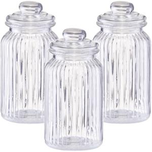 Zeller Voorraadpot - 3x - glas - rond - strepen - 1,2 L - 11 x 22 cm - bewaarpot