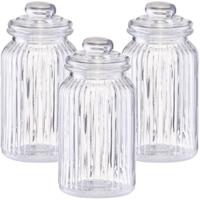 Zeller Voorraadpot - 3x - glas - rond - strepen - 1,2 L - 11 x 22 cm - bewaarpot - thumbnail