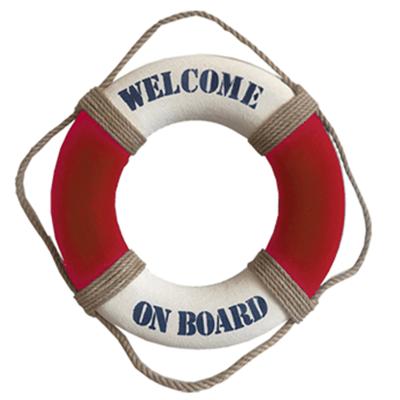 Gerkimex Reddingsboei - Welcome on board - 14 cm - rood/wit - kunststof - maritiem thema decoratie
