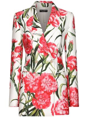 Dolce & Gabbana blazer croisé à fleurs imprimées - Blanc