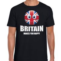 Britain makes you happy landen t-shirt Verenigd Koninkrijk zwart voor heren met emoticon