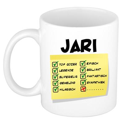 Naam mok Jari - wit - top gozer - keramiek - 300 ml - cadeau collega beker