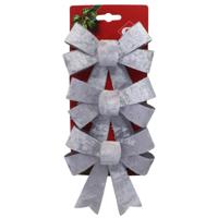 Kerst ornamenten strikken - 3x st - zilver - 10 x 13 cm - kerstboomstrikjes - thumbnail